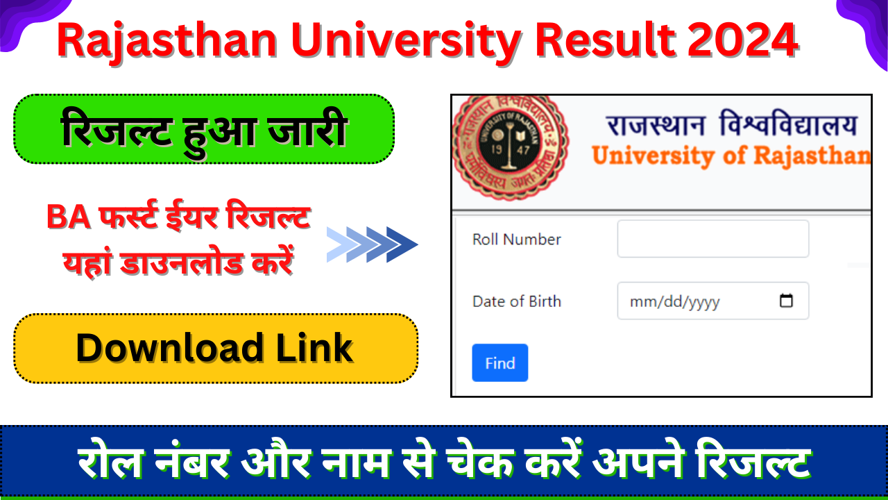 Rajasthan University BA 1st Year Result 2024 (राजस्थान यूनिवर्सिटी फर्स्ट ईयर रिजल्ट जारी) यहां चेक करें result.uniraj.ac.in/