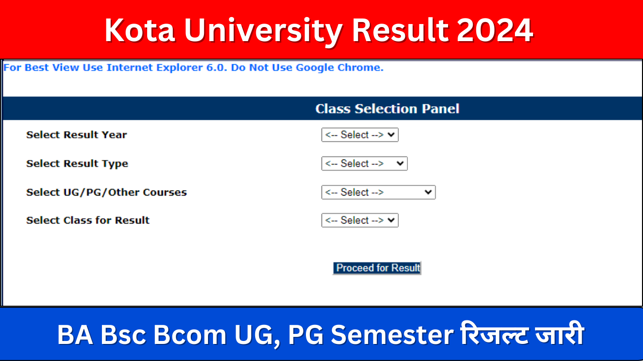 Kota University Result 2024: (Direct link) Kota University BA, BSc, BCom, UG PG Result- univexam.info