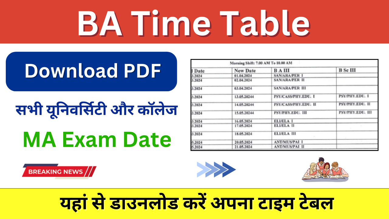 BA 1st year Time Table 2024: (Download BA Time Table Here) BA Exam Date Sheet 2024: