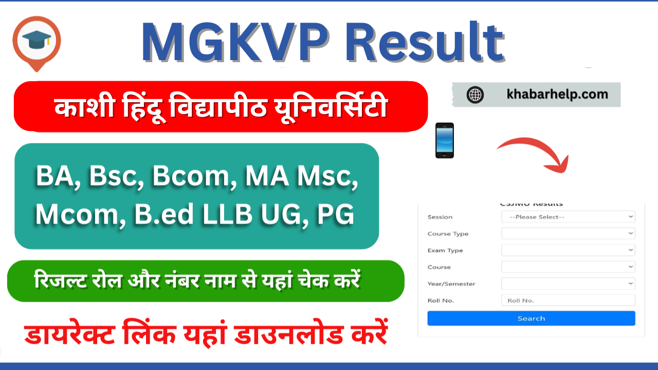 MGKVP Result 2024: Kashi Hindu Vidyapeeth University BA BSc BCom MA MSc Mcom Result @ www.mgkvp.ac.in