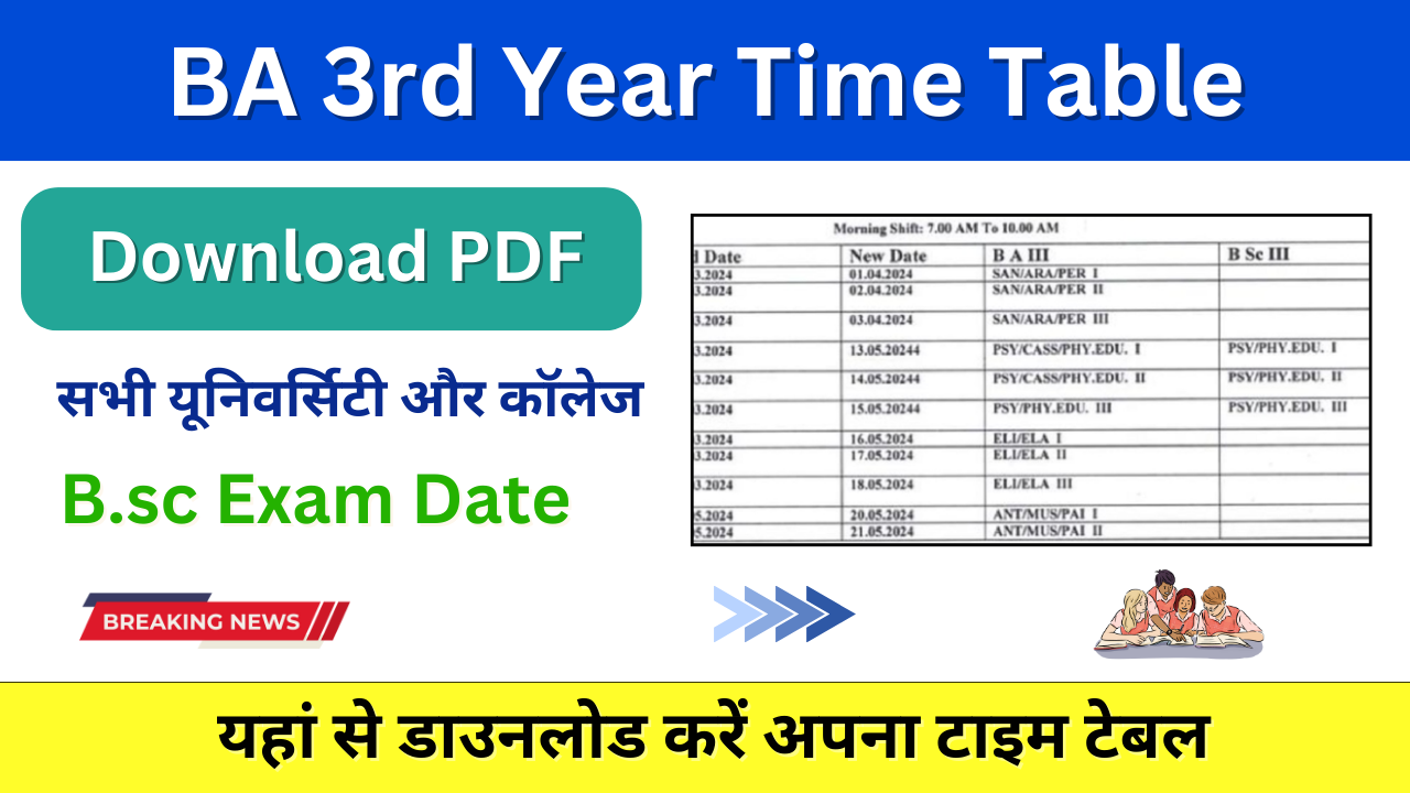 BA 3rd year Time Table 2024: (बी.ए. Time Table डाउनलोड करें) BA Exam Date Sheet