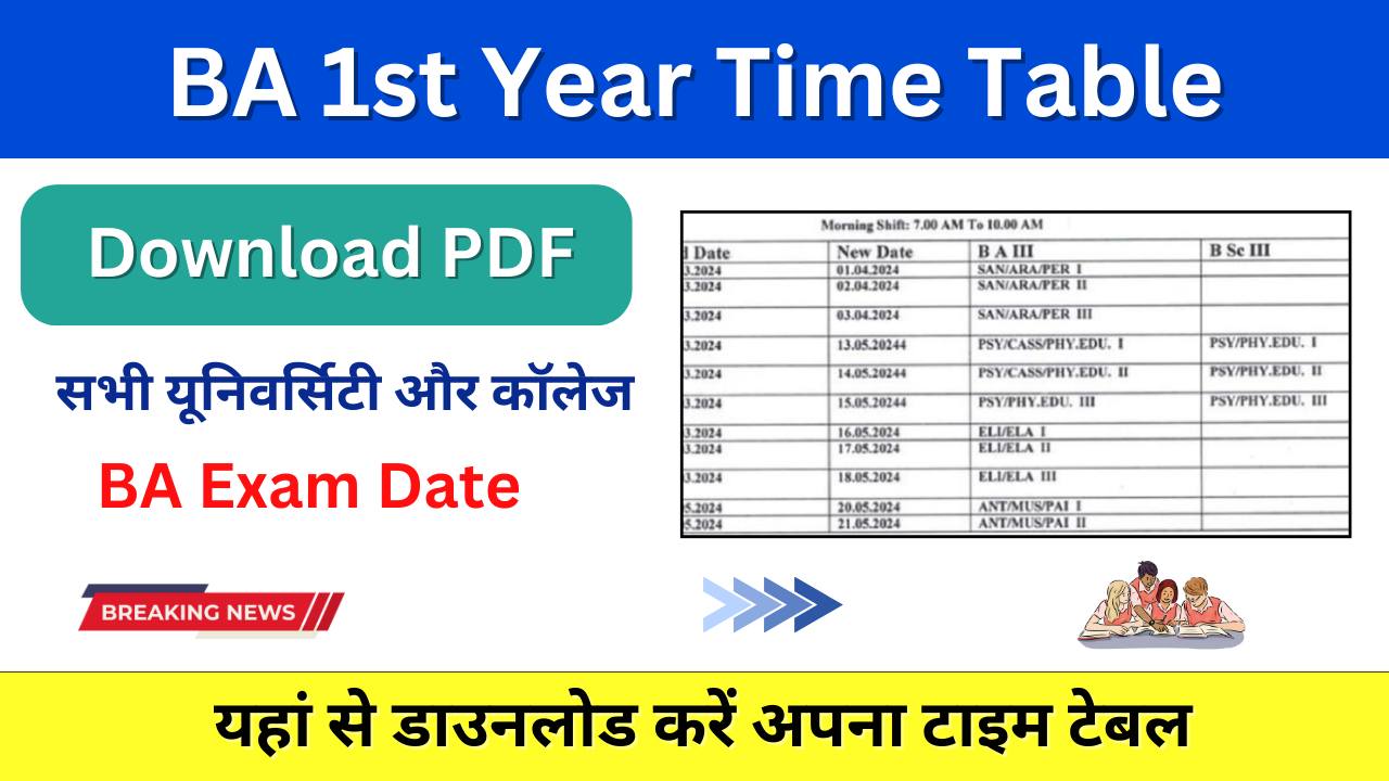 BA 1st year Time Table 2024: (बी.ए. Time Table डाउनलोड करें) BA Exam Date Sheet