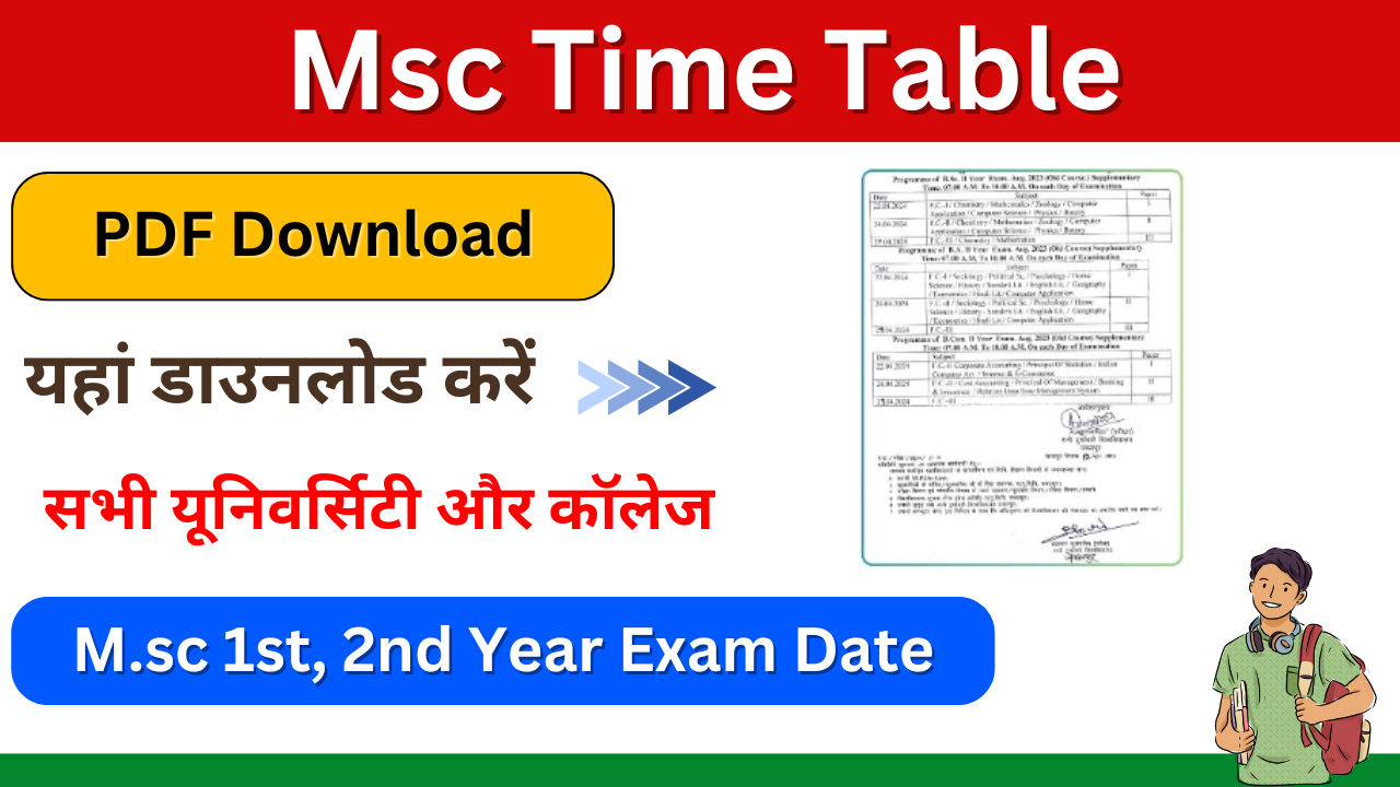 Msc Time Table 2024: {PDF} यहां चेक करें M.sc 1st, 2nd Year Time Table, Exam Date Sheet