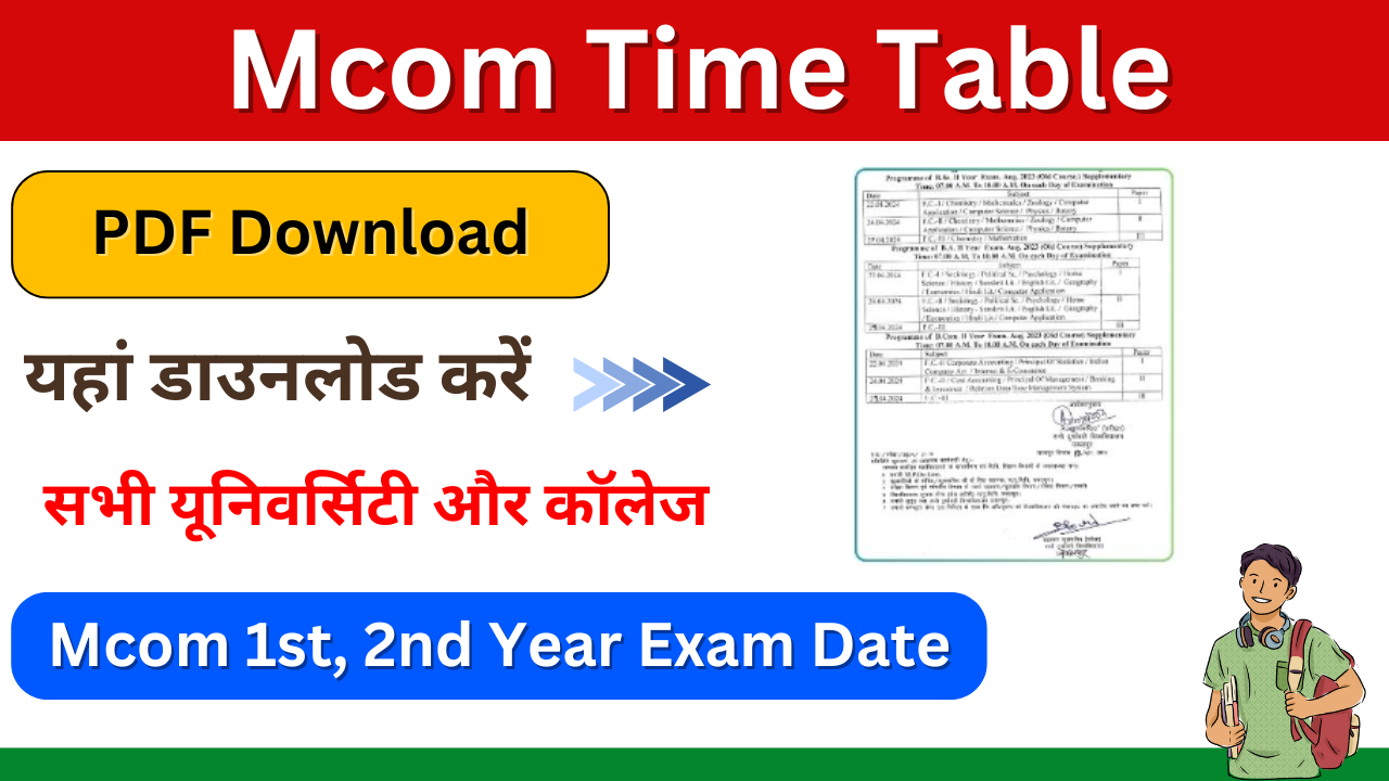 Mcom Time Table 2024: {PDF} यहां चेक करें M.com 1st, 2nd Year Time Table, Exam Date Sheet