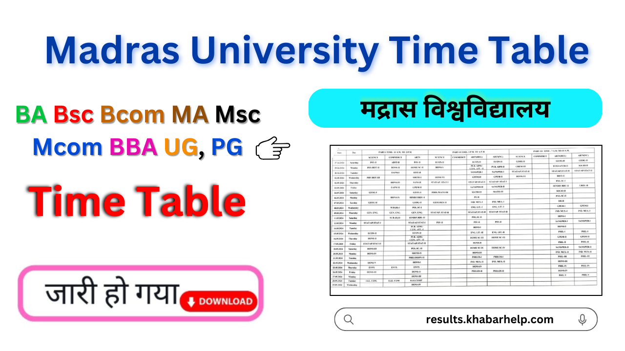 Madras University Time Table 2024: (PDF) egovernance.unom.ac.in BA, BSc, BCom Download AU Date Sheet Hall Ticket