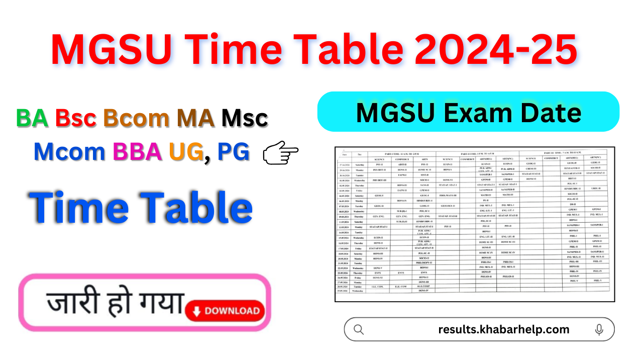 MGSU Time Table 2024-25: {www.mgsubikaner.ac.in} BA BSC BCOM 1st 2nd 3rd Year Exam Date Sheet