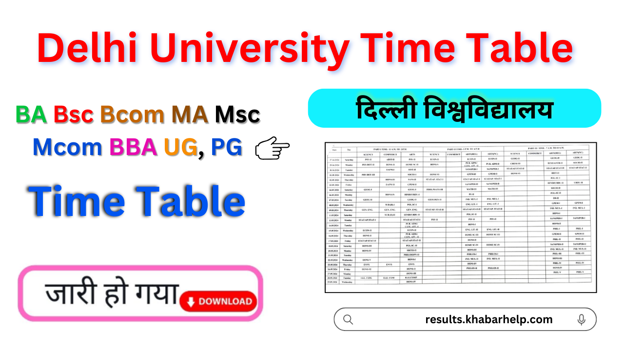 Delhi University Time Table 2024-25: BA BSC BCOM UG, PG Exam Dates exam.du.ac.in ate sheet