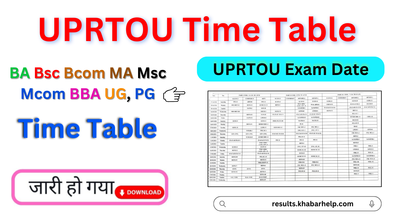 UPRTOU Time Table 2024: (PDF) www.uprtou.ac.in BA, BSc, BCom Download Date Sheet Hall Ticket