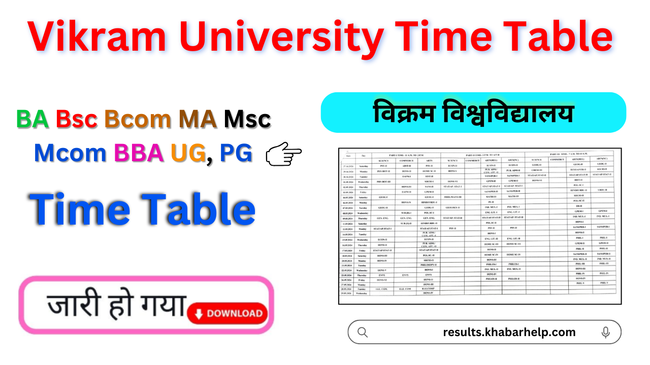 Vikram University Time Table 2024: {vikramuniv.ac.in} PDF BA Bsc Bcom UG, PG Exam Date Sheet