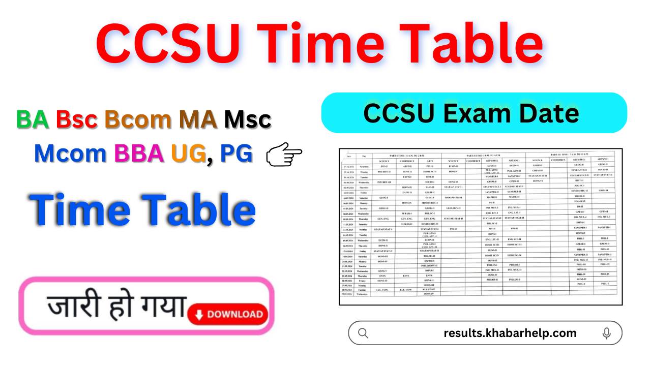 CCSU Time Table 2024: {ccsuniversity.ac.in} PDF BA, Bsc, Bcom, UG, PG Exam Date Sheet