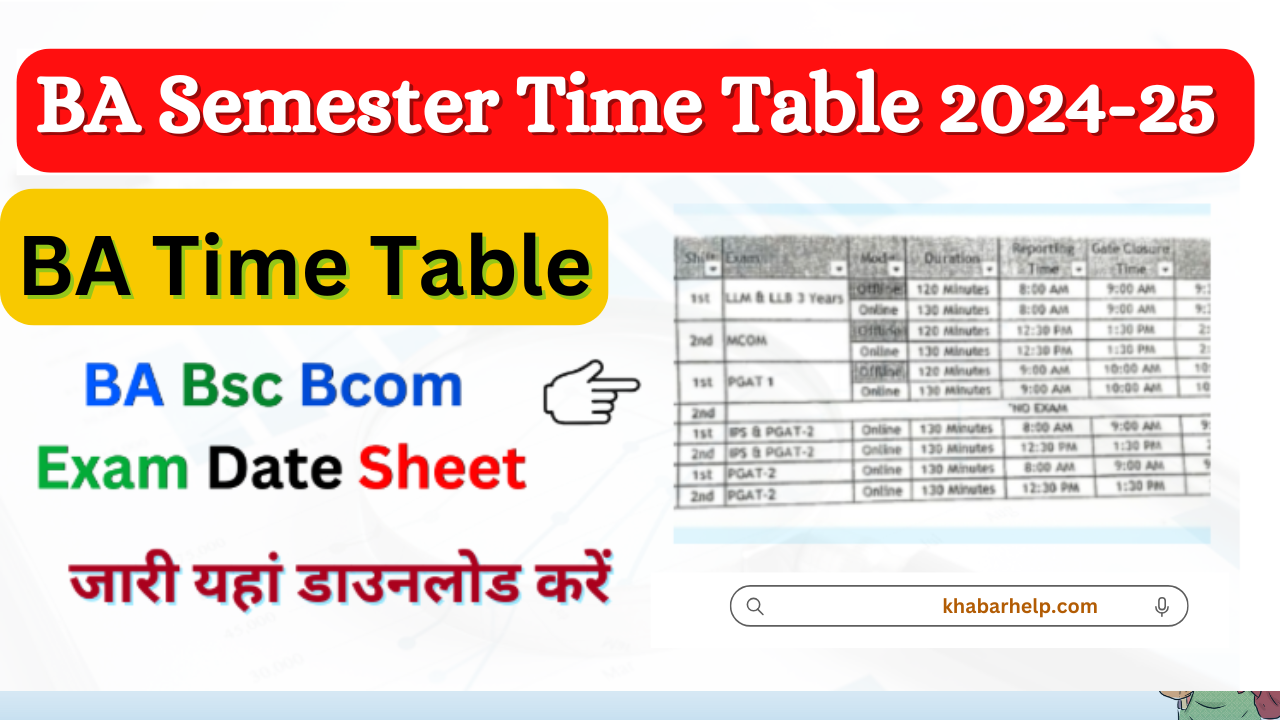 BA Semester Time Table 2024: {PDF} डाउनलोड करें BA Semester Exam Date Sheet