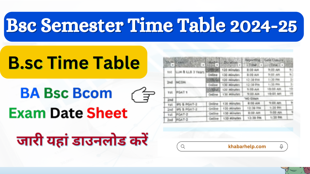 Bsc Semester Time Table 2024: {PDF} डाउनलोड करें BA Semester Exam Date Sheet