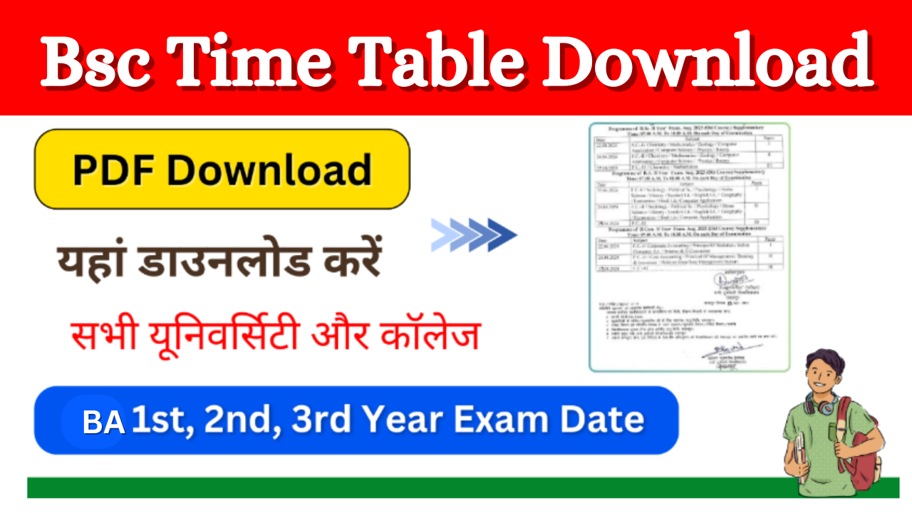 Bsc Time Table 2025: यहां चेक करे B.sc 1st, 2nd, 3rd Year Semester Time Table Date Sheet