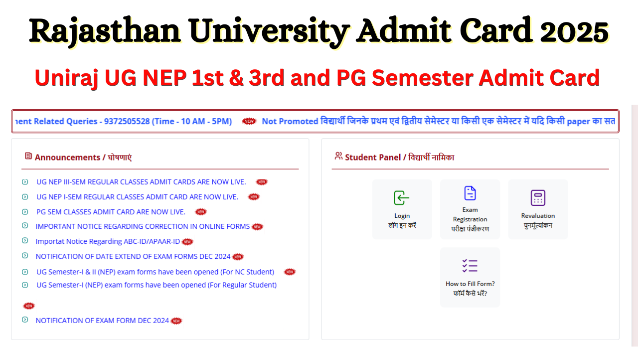 Uniraj Admit Card 2025: {OUT} at univraj.org; Direct Link to Download