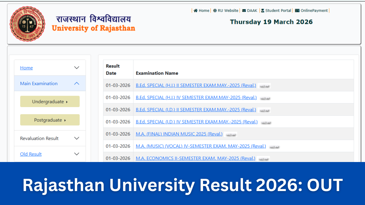 Rajasthan University Result 2026: OUT (result.uniraj.ac.in) Check Uniraj BA, B.Sc., B.Com. (UG/PG) Results — Released; Download