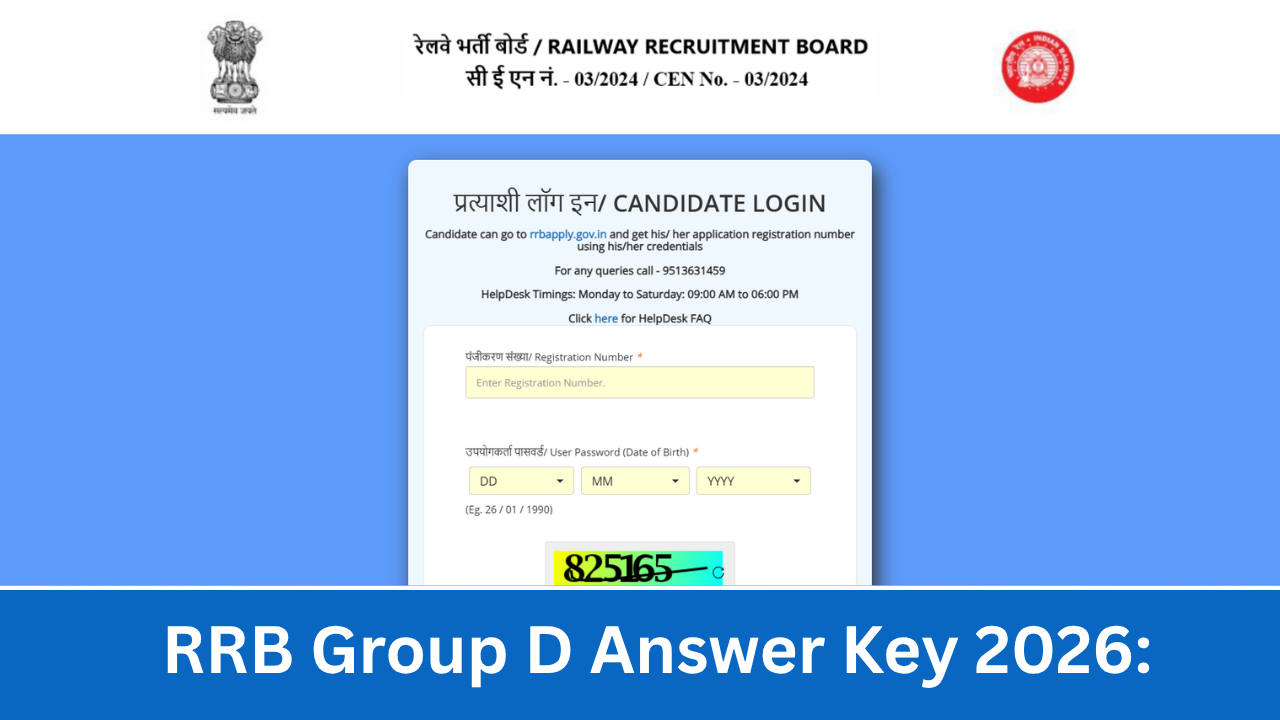 RRB Group D Answer Key 2026: Out (RRB Group D Answer Key) Response Sheet Link Active (CEN 09/2025) rrb.digialm.com