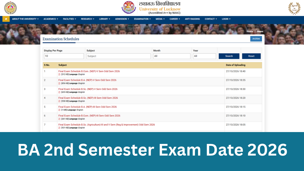 BA 2nd Semester Exam Date 2026: Out बीए सेकंड सेमेस्टर टाइम टेबल यहां डाउनलोड करें BA Exam Schedule 2026
